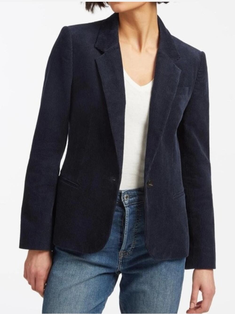 Cefinn Leo Wide Wale Corduroy Cotton Single Button Blazer Dark Navy Blue Size 10
